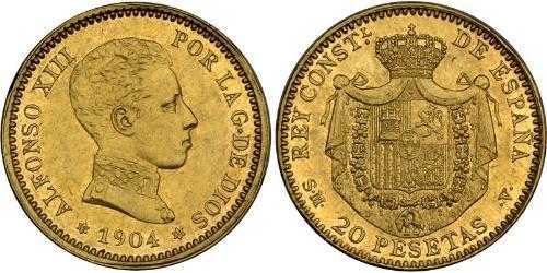 20 Peseta Kingdom of Spain (1874 - 1931) 金 阿方索十三世 (1886 - 1941)
