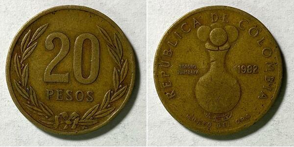 20 Peso Republic of Colombia (1886 - ) Bronze/Aluminium 