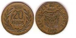 20 Peso Republique de Colombie (1886 - ) Cuivre/Nickel 