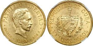 20 Peso Cuba (1898 - ) Or Jose Julian Marti Perez (1853 - 1895) 