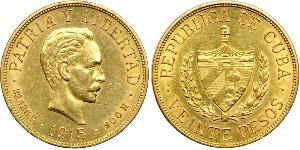 20 Peso Cuba (1898 - ) 金 Jose Julian Marti Perez (1853 - 1895) 