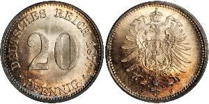 20 Pfennig Alemania Plata Wilhelm I, German Emperor (1797-1888)