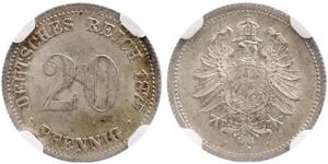 20 Pfennig Germany Silver Wilhelm I, German Emperor (1797-1888)