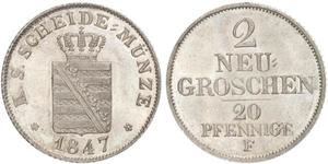 20 Pfennig / 2 Grosh Königreich Sachsen (1806 - 1918)  Friedrich August II. (Sachsen)