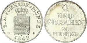 20 Pfennig / 2 Grosh Regno di Sassonia (1806 - 1918)  Federico Augusto II di Sassonia