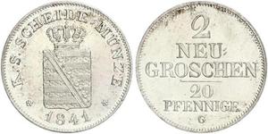 20 Pfennig / 2 Grosh 萨克森王国 (1806 - 1918)  弗里德里希·奥古斯特二世