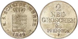 20 Pfennig / 2 Grosh 萨克森王国 (1806 - 1918)  弗里德里希·奥古斯特二世