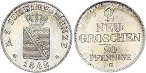 20 Pfennig / 2 Grosh 萨克森王国 (1806 - 1918)  弗里德里希·奥古斯特二世