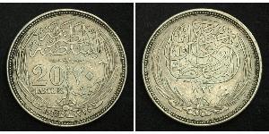 20 Piastre Sultanato de Egipto (1914 - 1922) Plata Hussein Kamel (Sultán) (1853 - 1917)