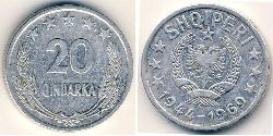 20 Qindarka Sozialistische Volksrepublik Albanien (1944 - 1992) Aluminium 