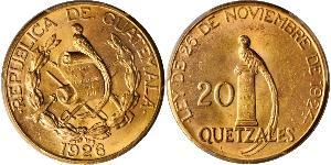 20 Quetzal Guatemala (1838 - ) Or 