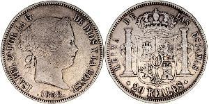 20 Real Kingdom of Spain (1814 - 1873) 銀 Isabella II of Spain (1830- 1904)