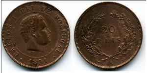 20 Reis Reino de Portugal (1139-1910) Bronce Carlos I de Portugal (1863-1908)