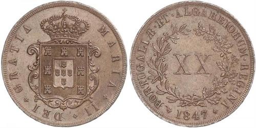 20 Reis Reino de Portugal (1139-1910) Cobre María II de Portugal (1819-1853)