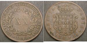 20 Reis Kingdom of Portugal (1139-1910) Kupfer Maria II. von Portugal (1819-1853)