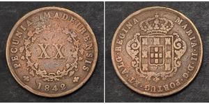 20 Reis Kingdom of Portugal (1139-1910) Kupfer Maria II. von Portugal (1819-1853)