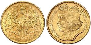 20 Zloty Segunda República Polaca (1918 - 1939) Oro 
