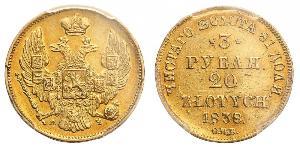 20 Zloty / 3 Rouble Empire russe (1720-1917) Or Nicolas I (1796-1855)