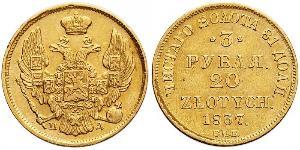 20 Zloty / 3 Rublo Impero russo (1720-1917) Oro Nicola I (1796-1855)