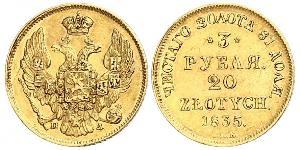 20 Zloty / 3 Rublo Impero russo (1720-1917) Oro Nicola I (1796-1855)