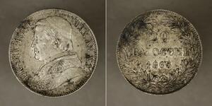 20 Байокко Папська держава (752-1870) Срібло Пій IX (1792- 1878)
