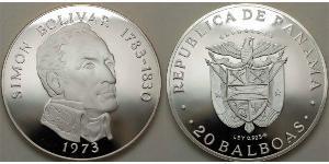 20 Бальбоа Республика Панама Серебро Simon Bolivar (1783 - 1830)