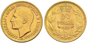 20 Динар Королевство Югославия (1918-1943) Золото Alexander I of Yugoslavia (1888 - 1934)