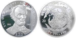 20 Доллар Либерия (1847 - ) Серебро Авраам Линкольн (1809-1865)