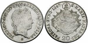 20 Крейцер Австрійська імперія (1804-1867) Срібло Ferdinand I of Austria (1793 - 1875)