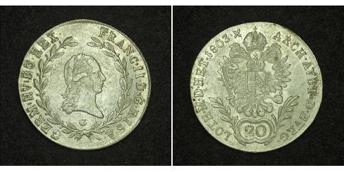 20 Крейцер Австрійська імперія (1804-1867) Срібло Francis II, Holy Roman Emperor (1768 - 1835)