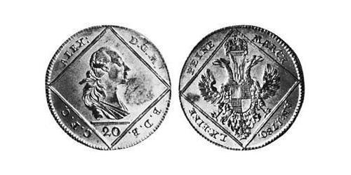20 Крейцер Ансбах (1398–1792) Срібло Charles Alexander, Margrave of Brandenburg-Ansbach (1736 – 1806)