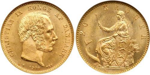 20 Крона Дания Золото Кристиан IX король Дании (1818-1906)