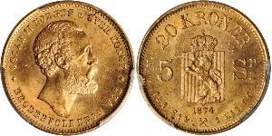20 Крона Норвегия Золото Оскар II (1829-1907)