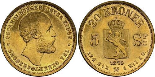 20 Крона Норвегія Золото Оскар II (1829-1907)