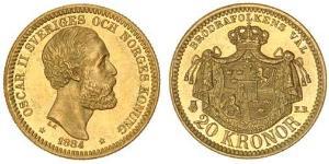 20 Крона Швеция Золото Оскар II (1829-1907)