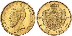 20 Лей Королівство Румунія (1881-1947) Золото Carol I of Romania (1839 - 1914)