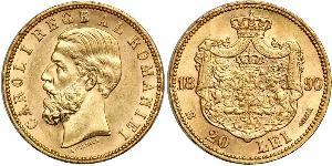 20 Лей Королівство Румунія (1881-1947) Золото Carol I of Romania (1839 - 1914)