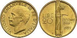 20 Лира Kingdom of Italy (1861-1946) Золото Виктор Эммануил III (1869 - 1947)