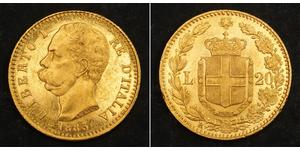 20 Лира Kingdom of Italy (1861-1946) Золото Умберто I (1844-1900)
