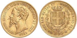 20 Лира Kingdom of Italy (1861-1946) Золото Victor Emmanuel II of Italy (1820 - 1878)