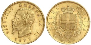 20 Лира Kingdom of Italy (1861-1946) Золото Victor Emmanuel II of Italy (1820 - 1878)