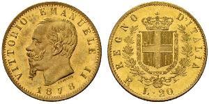 20 Лира Kingdom of Italy (1861-1946) Золото Victor Emmanuel II of Italy (1820 - 1878)