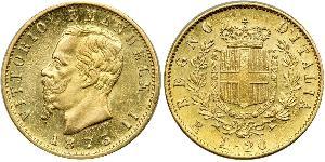 20 Лира Kingdom of Italy (1861-1946) Золото Victor Emmanuel II of Italy (1820 - 1878)