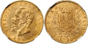 20 Лира Kingdom of Italy (1861-1946) Золото Victor Emmanuel II of Italy (1820 - 1878)