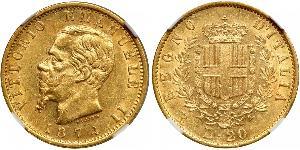 20 Лира Kingdom of Italy (1861-1946) Золото Victor Emmanuel II of Italy (1820 - 1878)