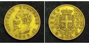 20 Лира Kingdom of Italy (1861-1946) Золото Victor Emmanuel II of Italy (1820 - 1878)