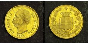 20 Лира Kingdom of Italy (1861-1946) Золото Умберто I (1844-1900)