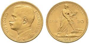 20 Лира Kingdom of Italy (1861-1946) Золото Виктор Эммануил III (1869 - 1947)