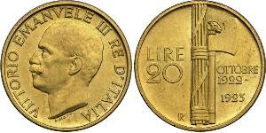 20 Лира Kingdom of Italy (1861-1946) Золото Виктор Эммануил III (1869 - 1947)