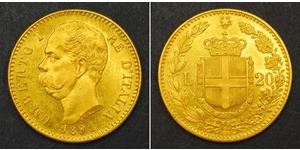 20 Лира Kingdom of Italy (1861-1946) Золото Умберто I (1844-1900)